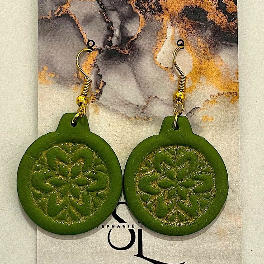 NEW Green Sparkle Holiday Ornament Polymer Clay Dangle Earrings